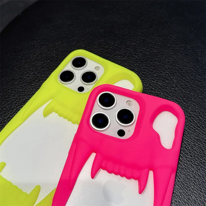 【ワイルドファング】ネオンイエロー・ピンク × 立体キバ クリアバンパー スマホケース｜iPhone対応 #240813