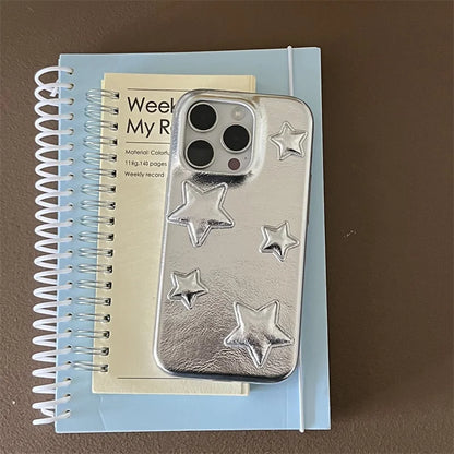 【スターシルバー】メタリック 星柄 × デニムスマホケース｜iPhone対応 #250129