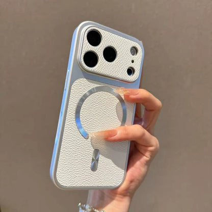 レザー調 コントラストフレーム Magnet内蔵 iPhoneケース｜上品・大人シンプル #260058
