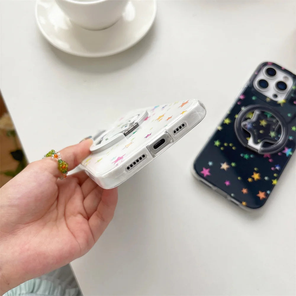 カラフルスター 星空デザイン ミラーグリップ付き Magnet内蔵 iPhoneケース｜ポップ #260020