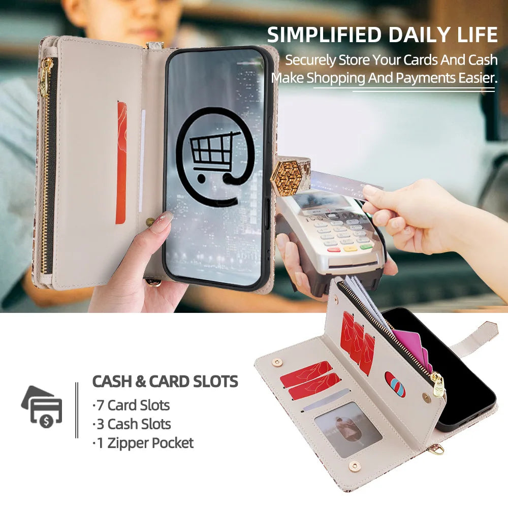 【ブックスタイル】パイソン調 レザー型押し 手帳型 iPhoneケース｜財布一体型・チェーンストラップ付き #240129