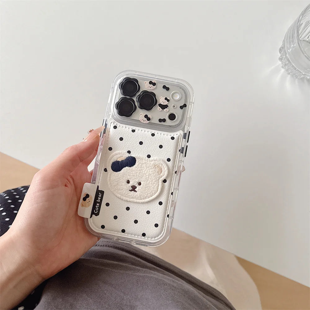 ドット柄 くまモチーフ ストラップ付き iPhoneケース｜大人かわいい・ガーリー #261222