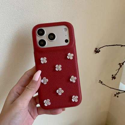 フラワー チェリーモチーフ iPhoneケース｜ビジュー装飾・布調デザイン #240530