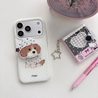 ふんわりネコちゃん ワンちゃん グリップ付き iPhoneケース｜Magnet内蔵 #230925