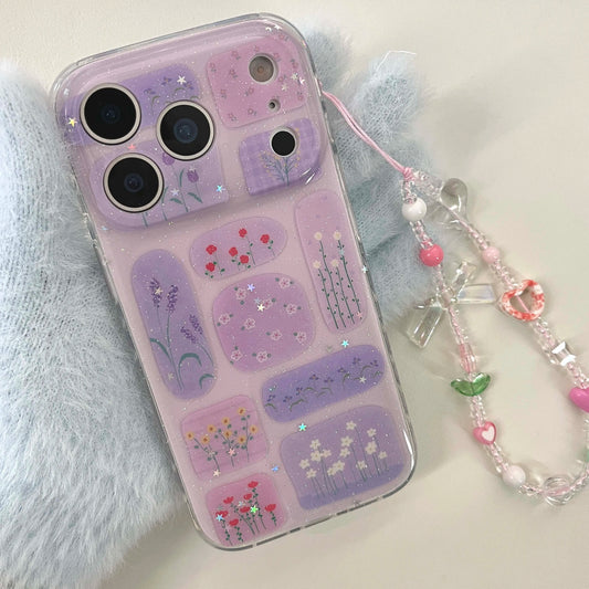 パステルフラワー パープル グリッター iPhoneケース｜淡色・韓国風 #231021