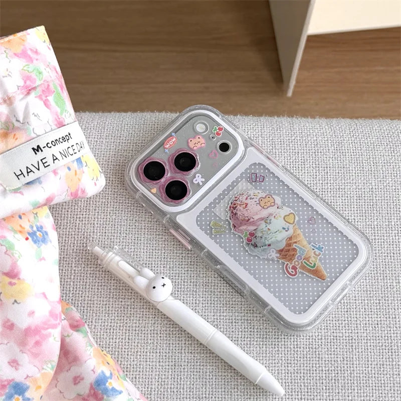 アイスクリーム 透明感クリア スタンドグリップ付き iPhoneケース｜ガーリー・デコ風 #260023