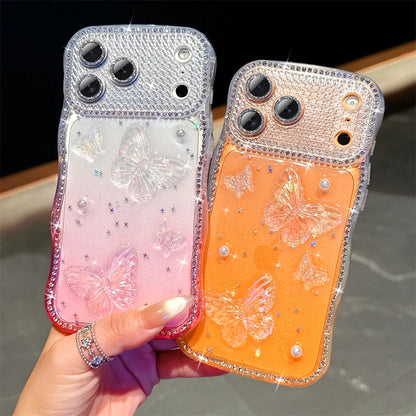 ウェーブフレーム キラキラ 蝶々 バタフライ ラメ かわいい｜iPhoneケース #260508