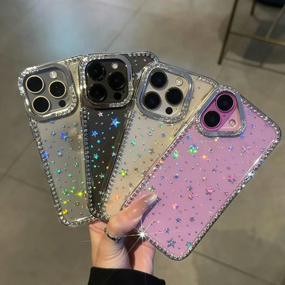 スター ラメストーン iPhoneケース｜キラキラ星柄・グリッター クリアデザイン #260626