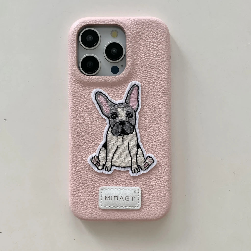 【アニマルシリーズ】ドッグ 犬 猫 モチーフ 刺繍入りレザー調 スマホケース ダックスフンド フレンチブルドッグ ｜iPhone対応 #250422