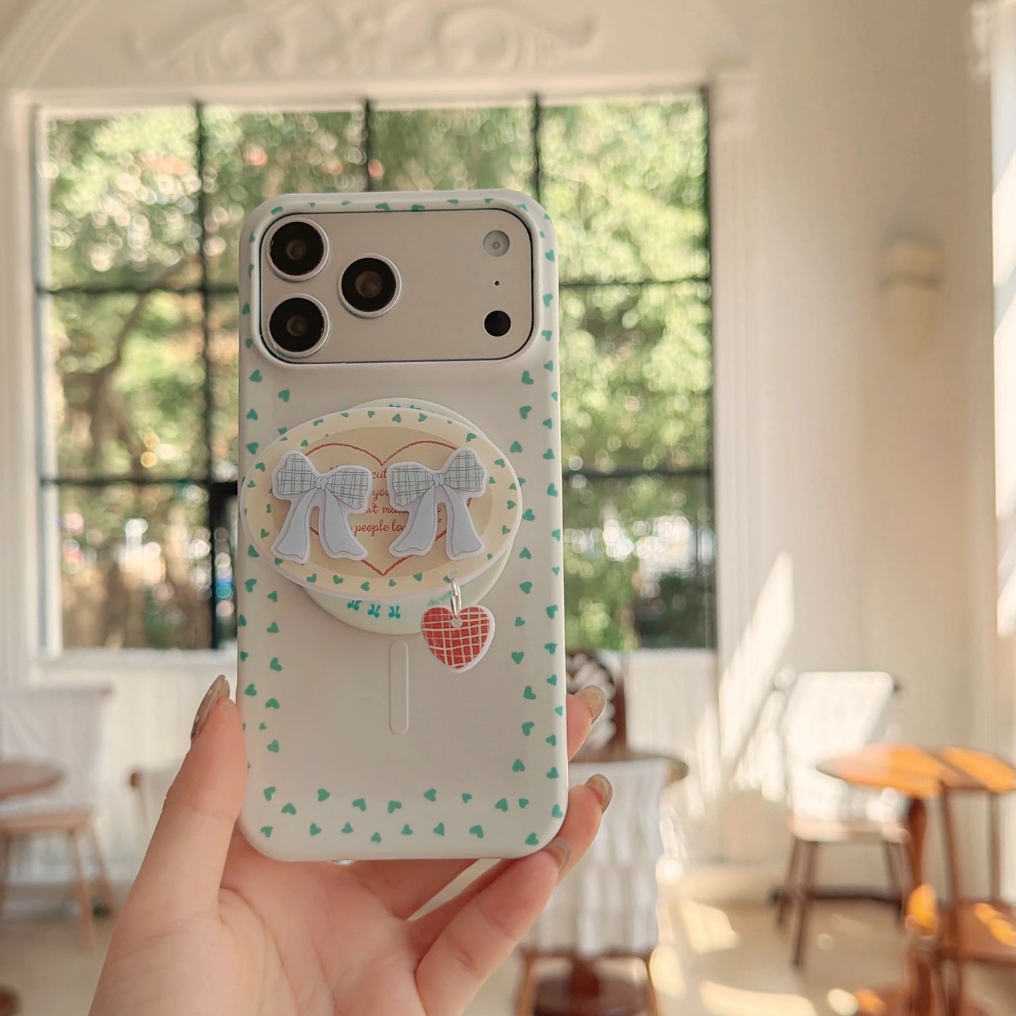 ダブルリボン ガーリー グリップ付き Magnet内蔵 iPhoneケース #260623