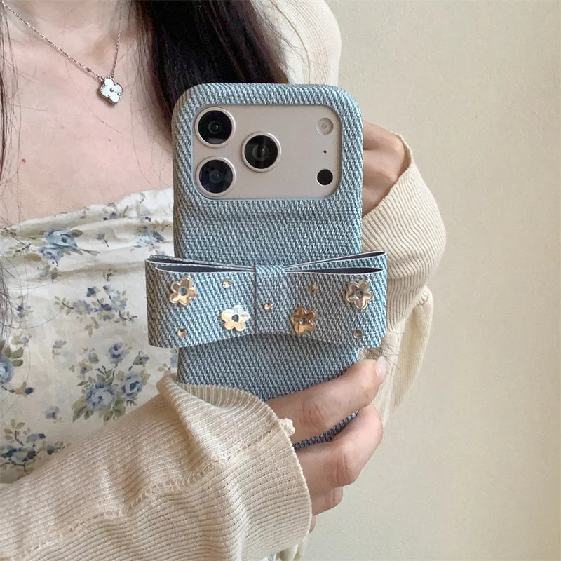 【リボンデザイン】デニム調 立体リボン iPhoneケース｜iPhone対応 #260126