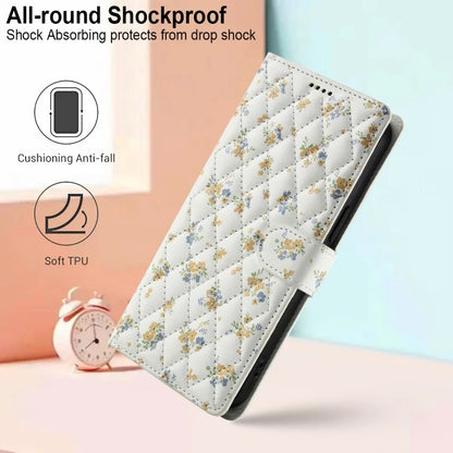 【ブックスタイル】花柄 フラワーキルティング ストラップ付き 手帳型 iPhoneケース｜カード収納 ショルダー対応 #240110