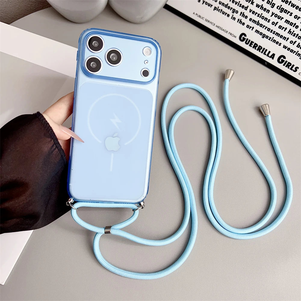 ロングストラップ付き クリア iPhoneケース｜Magnet内蔵・シンプル・ショルダー対応 #230730