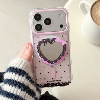 ハートミラー グリッターiPhoneケース｜キラキラフレーム・ミラーグリップ付きデザイン #240426