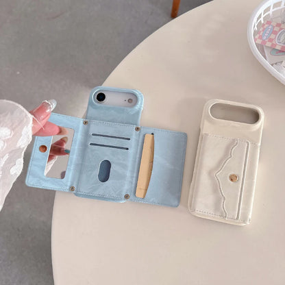 ベルベット調 ウォレット カード収納＆ミラー付き iPhoneケース｜淡色・上品ニュアンス #260013