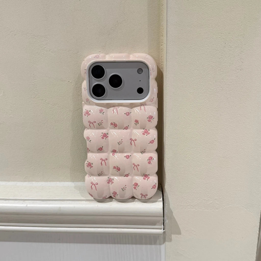 【フルールキルティング風】立体ぽこぽこデザイン フラワー iPhoneケース #240607