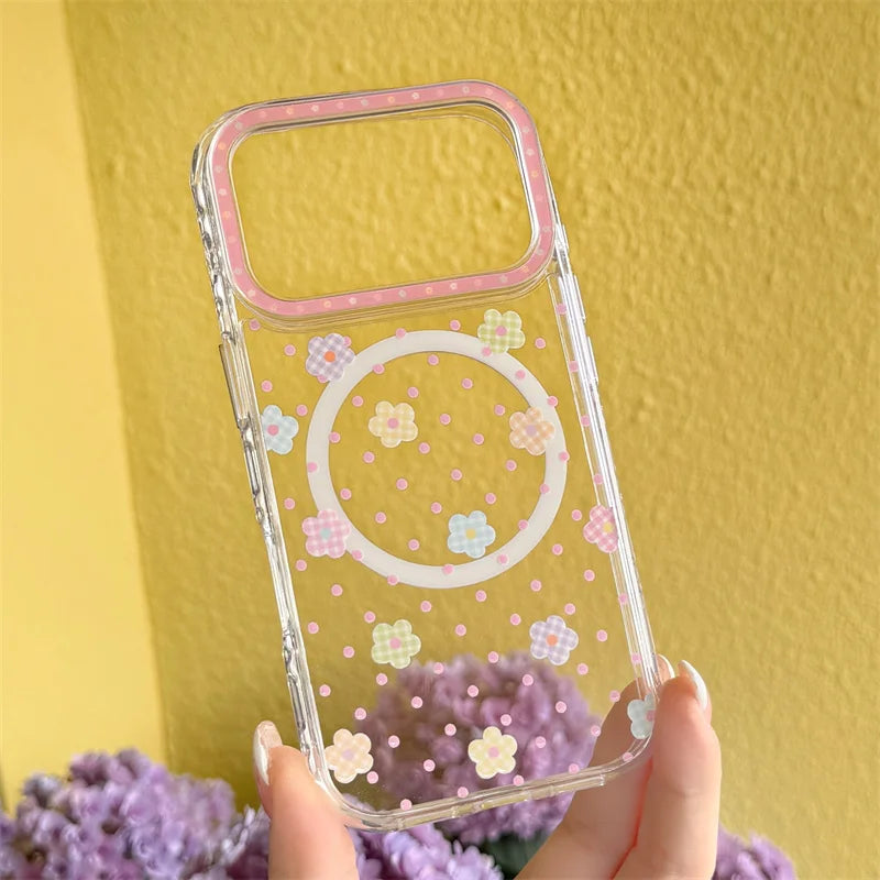 チェックフラワーグリップ 花柄 透明感 Magnet内蔵 iPhoneケース｜パステル #260028