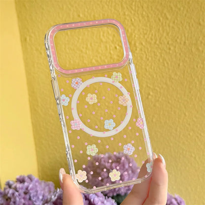 チェックフラワーグリップ 花柄 透明感 Magnet内蔵 iPhoneケース｜パステル #260028