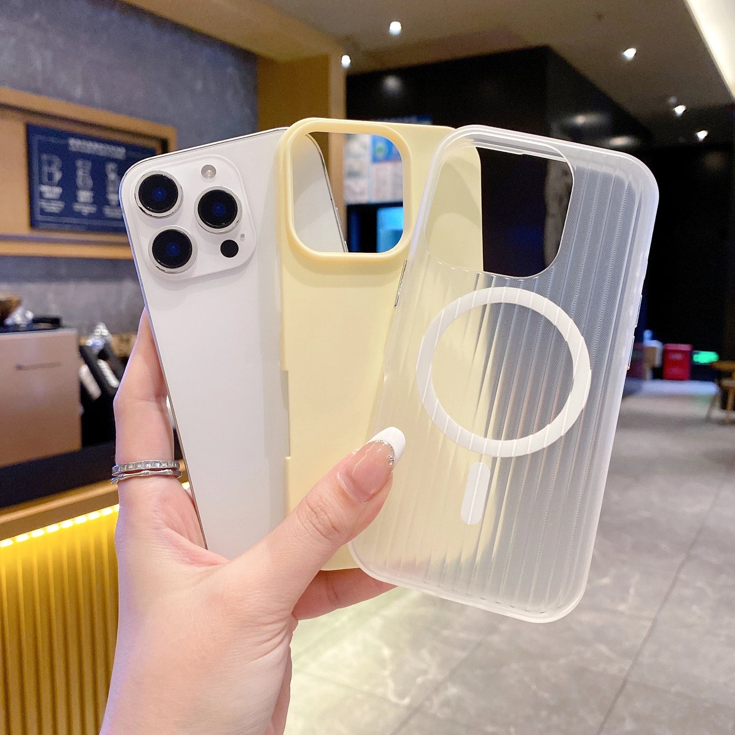 【ワイヤレス充電対応シリーズ】パステルカラー スーツケース風 凹凸デザイン スマホケース｜iPhone対応 #250902