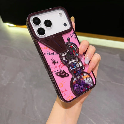 キラキラ流れるグリッター ラメ スペースアストロ 宇宙飛行士 iPhoneケース  #240418