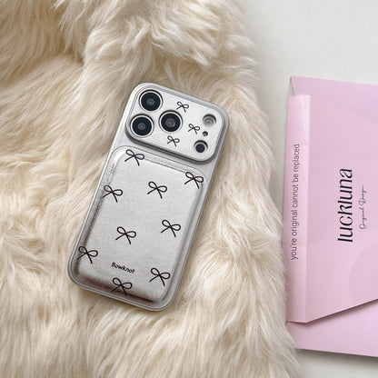 リボン柄 iPhoneケース｜シルバーカラー・フラットデザイン #240522