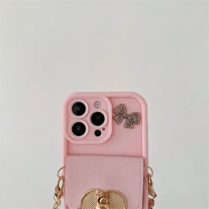 【チェーンポーチシリーズ】リボンチャーム付き ストラップ付属 スマホケース｜iPhone対応 #251213