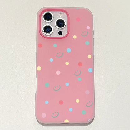 【ニコちゃんシリーズ】カラフル ポルカドット 水玉 スマイル iPhoneケース #260301