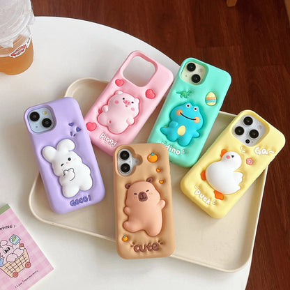 【アニマルシリーズ】立体デザイン うさぎ くま ブタ アヒル かわいいアニマル スマホケース｜iPhone対応 #250927
