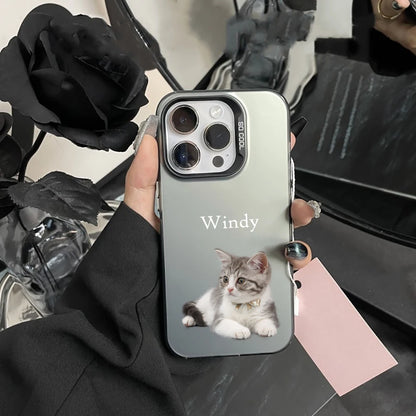 【カスタムNAMEシリーズ】ペット写真 × カスタム ネーム 印字 マット スマホケース｜iPhone対応 #241005