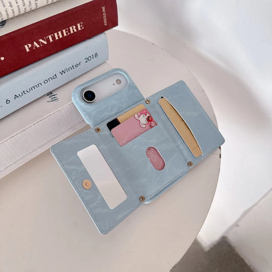ベルベット調 ウォレット カード収納＆ミラー付き iPhoneケース｜淡色・上品ニュアンス #260013