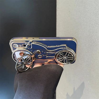 くるくる回る タイヤ 自転車 メタルバイク iPhoneケース｜立体ラインデザイン #240508