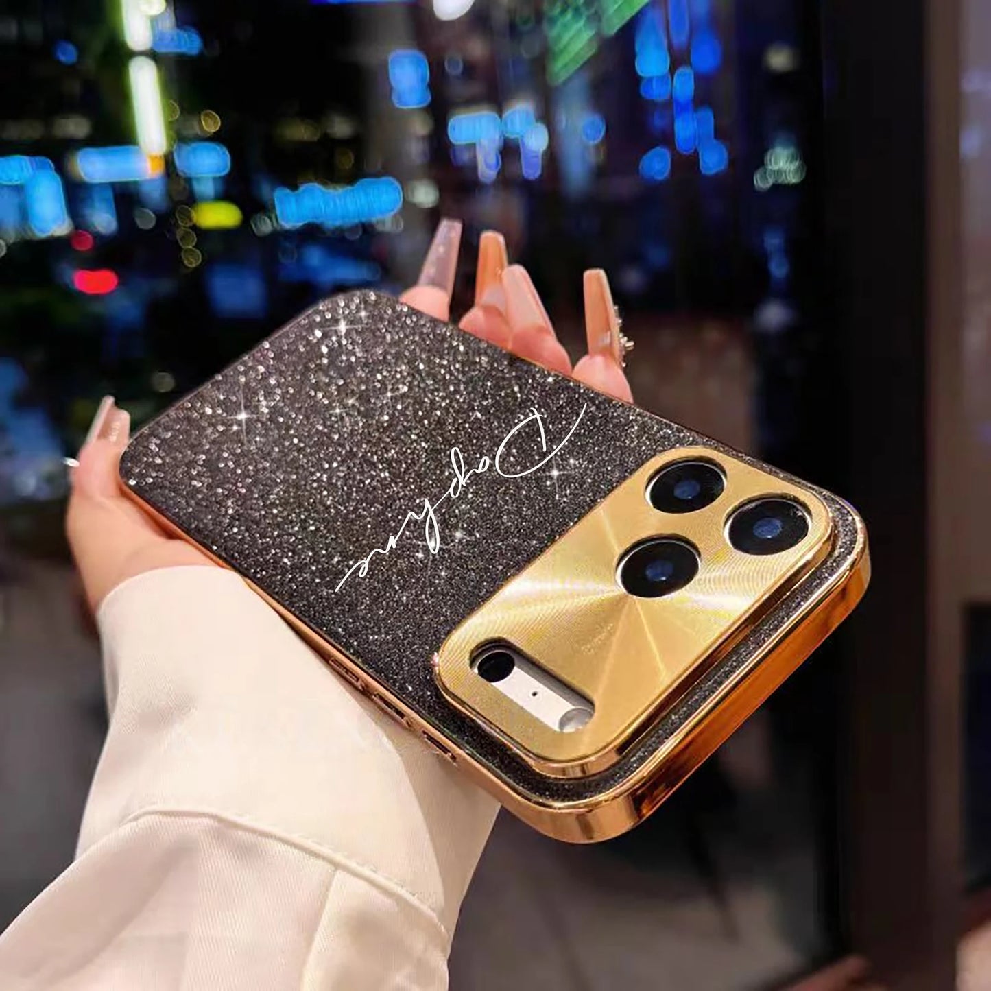 【カスタムシリーズ】ラメグリッター 名入れ スマホケース 横書き｜iPhone対応 #240717