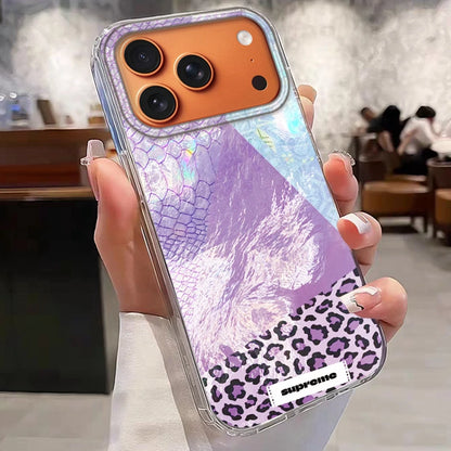 【パープルパッチワーク】アニマル レオパード ヒョウ柄×フラワーデザイン おしゃれ スマホケース｜iPhone対応 #250305