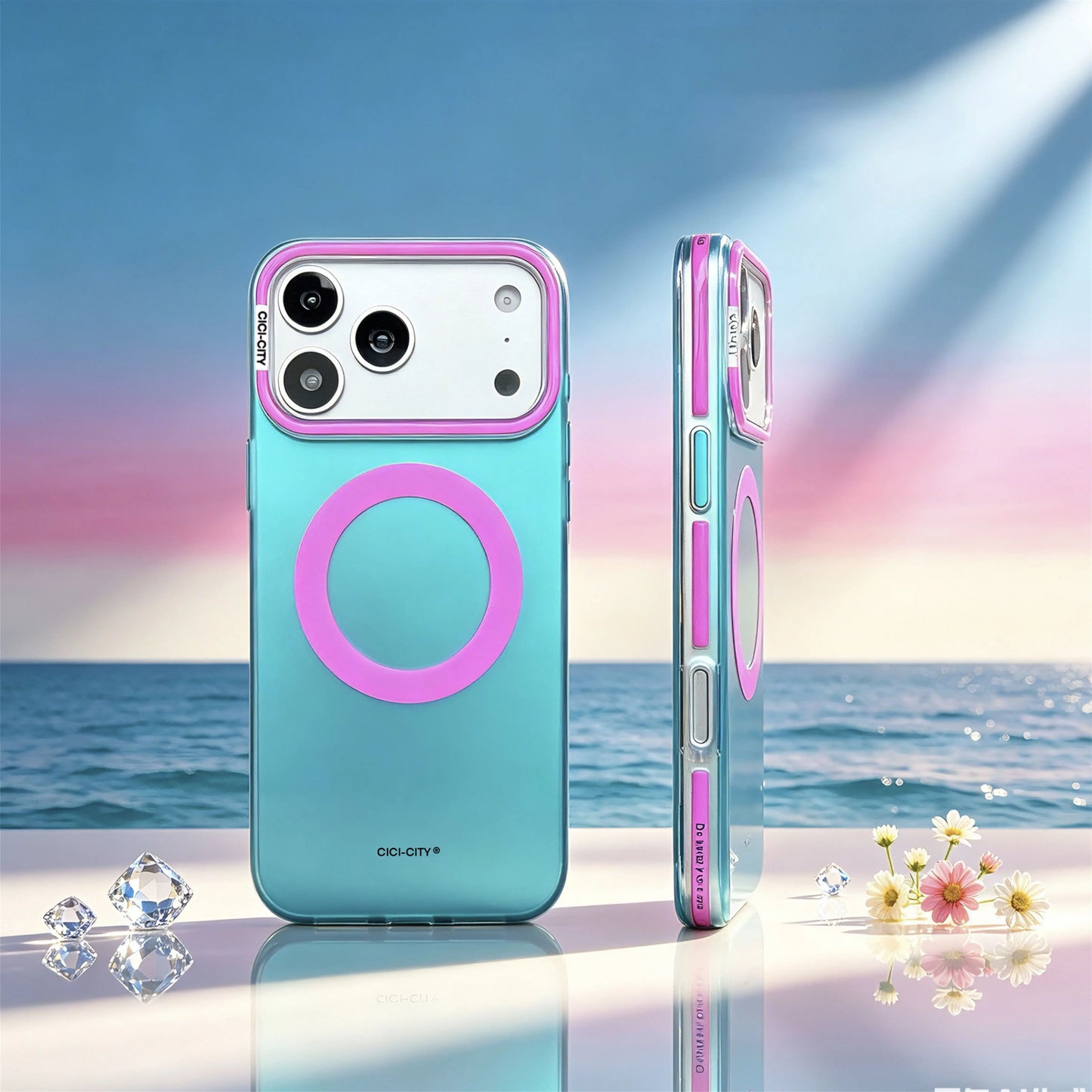 コントラストカラー Magnet内蔵 クリアケース iPhoneケース｜鮮やかカラー・シンプルデザイン #260035