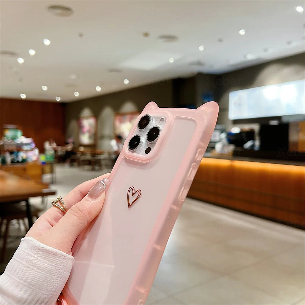 【猫耳シリーズ】ハートワンポイント ショルダー iPhoneケース｜ソフトTPU #240213