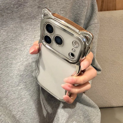 【猫耳シリーズ】ウェーブフレーム ラメ グリッター クリア iPhoneケース ソフトTPU #240216