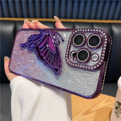 立体メタリック バタフライ iPhoneケース｜グリッター ラメ #240225