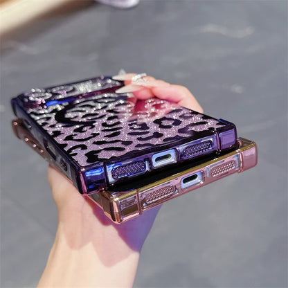 【スクエアシリーズ】レオパード ヒョウ柄 グリッター スマホケース｜iPhone対応 #251216