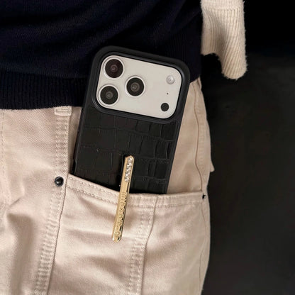 レザー調  キラキラスタンドグリップ付き iPhoneケース｜高級感デザイン #231224