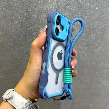 カメラカバー付き Magnet内蔵 iPhoneケース｜ストラップ付き レンズ保護 #240104