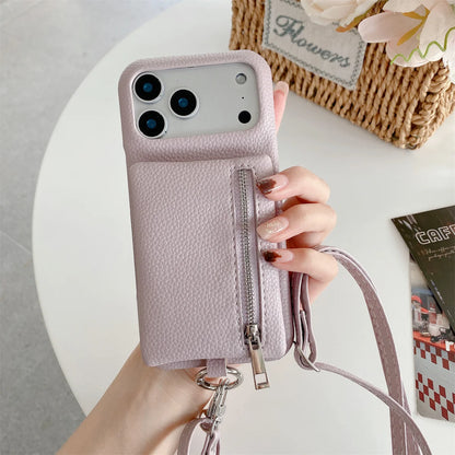 【ミニウォレットジップ】ファスナーポケット × レザー調 スマホケース｜iPhone対応 #240804
