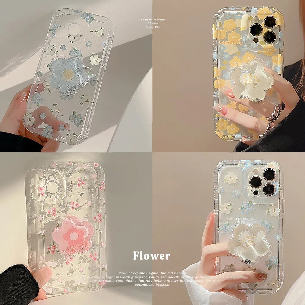 【クリアブロッサム】3Dフラワースタンド × 透明フローラルデザイン スマホケース｜iPhone対応 #250630