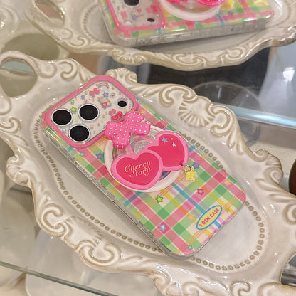 さくらんぼグリップ チェック柄 iPhoneケース｜ガーリー・ポップ #2601003