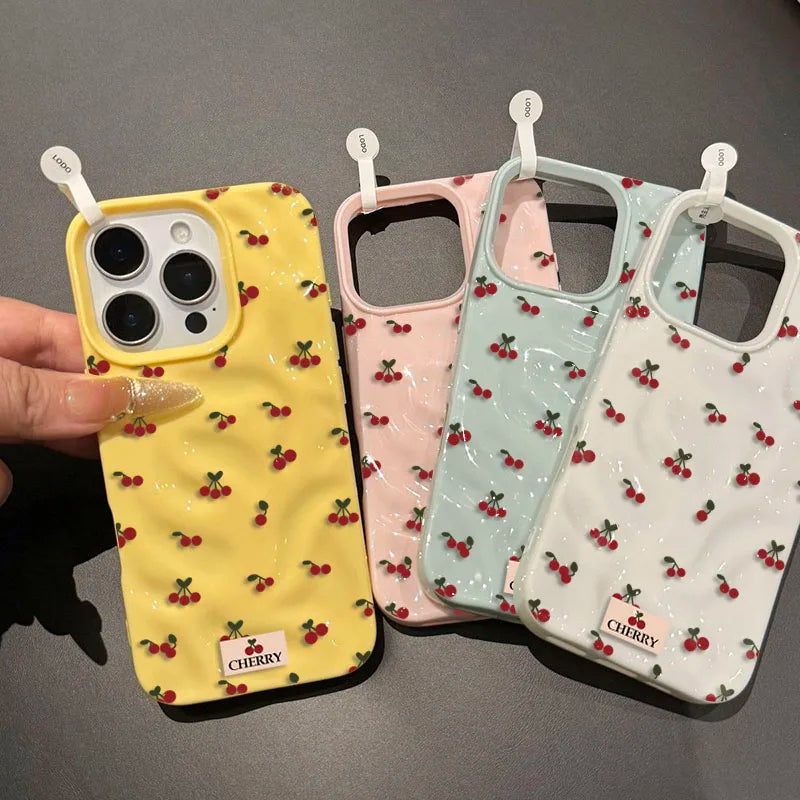 【フルーツシリーズ】小さなチェリー総柄 ポップカラー かわいいスマホケース｜iPhone対応 #251028