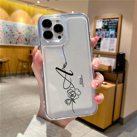 【カスタムシリーズ】ローズ イニシャル クリア iPhoneケース｜筆記体・名入れ対応 #260219