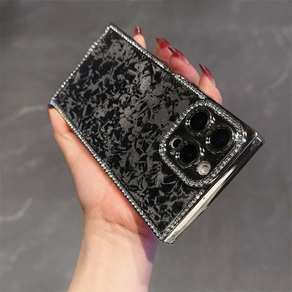 【スクエアシリーズ】大理石風 シェルパール キラキラビジュー スマホケース｜iPhone対応 #250817