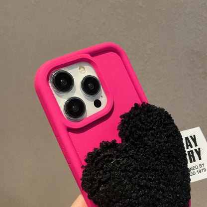 【もこもこハートチャーム】ショルダーストラップ付きスマホケース｜iPhone対応 #250809