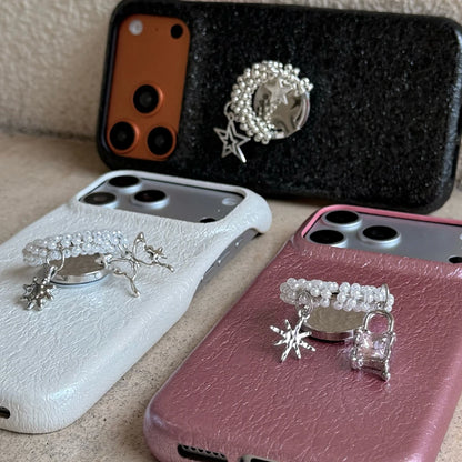 チャーム パール リング付き iPhoneケース｜レザー調・アクセサリー風 ＃230731