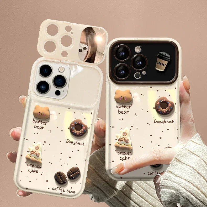 【カフェベア】くまちゃんチャーム ×コーヒービーンズ ドーナツ スマホケース｜iPhone対応 #250226