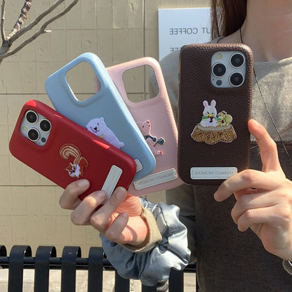 【刺繍アニマル×レザー風】子豚 うさぎ しろくま リス 刺繍 スマホケース｜iPhone対応 #241215